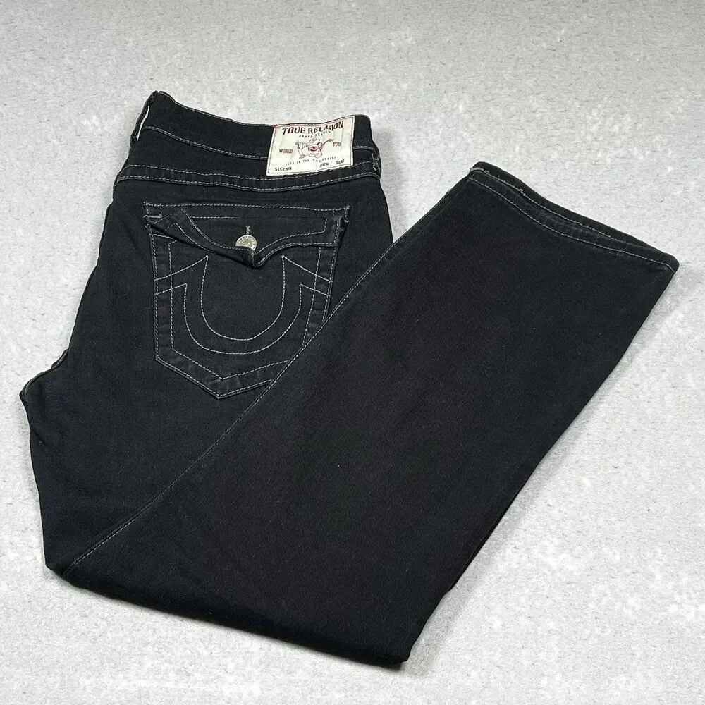 True Religion Jeans Mens Size 35 Black Ricky Straight Jeans Flap Pocket